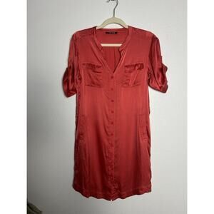 Rodier Paris Pink/Red Button Up 3/4 Sleeve Silk Knee Length Dress Size Small